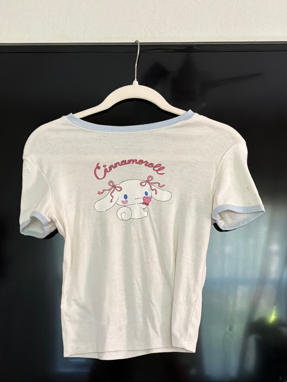 Sanrio Cinnamoroll White Tee with Light Blue Trim